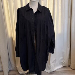 Lululemon 14 Black leopard  Long Shirt Jacket - Classic Collared Coat pockets